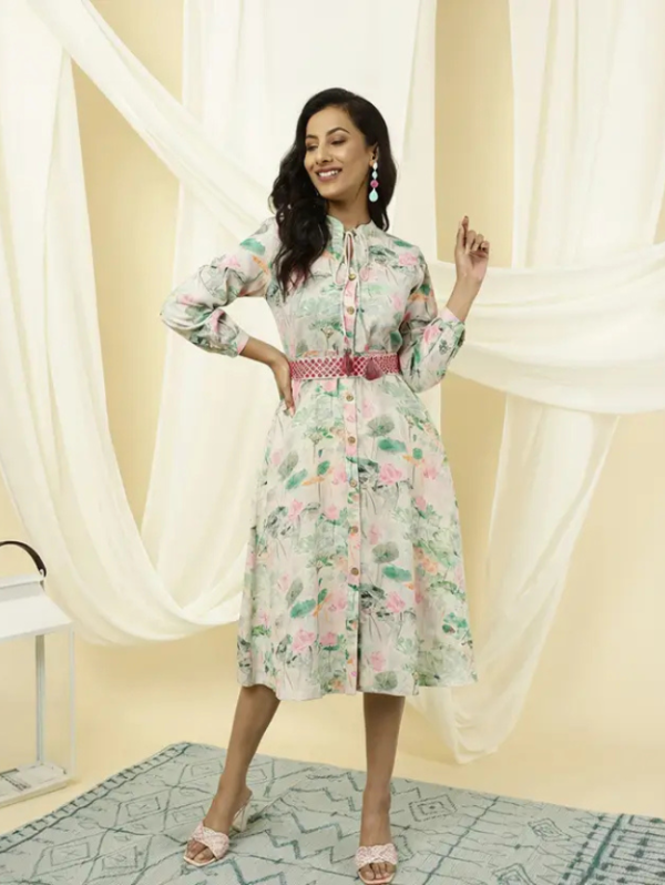 Women A-line Multicolor Midi/Calf Length Dress