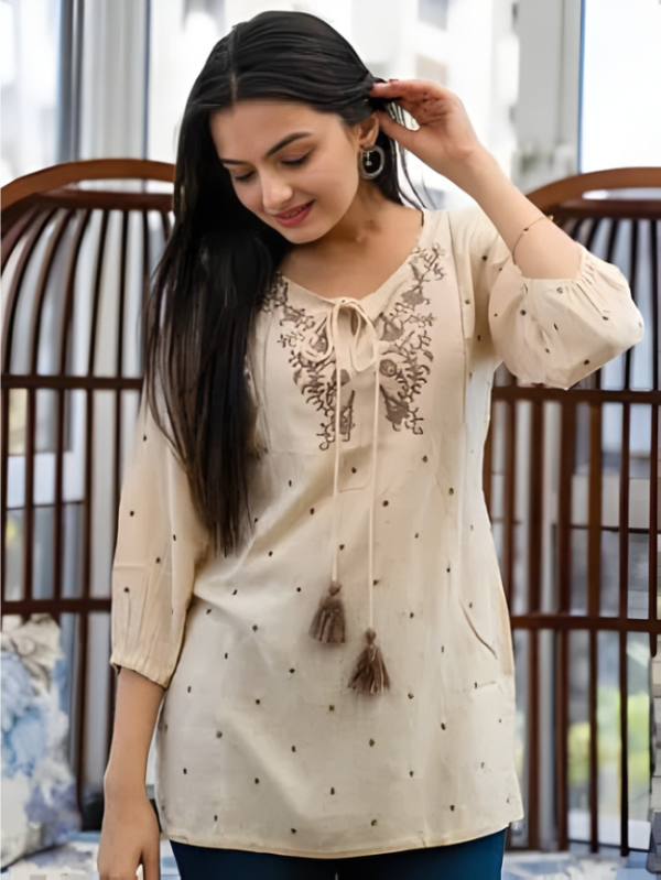 Party Regular Sleeves Embroidered Women Beige Top