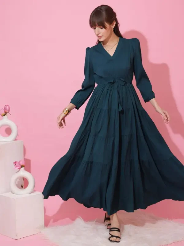 Women Fit and Flare Dark Green Maxi/Full Length Dress