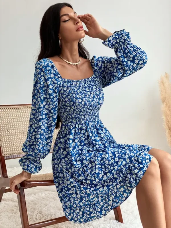 Women Fit and Flare Blue Above Knee/Mid Thigh Length Dress