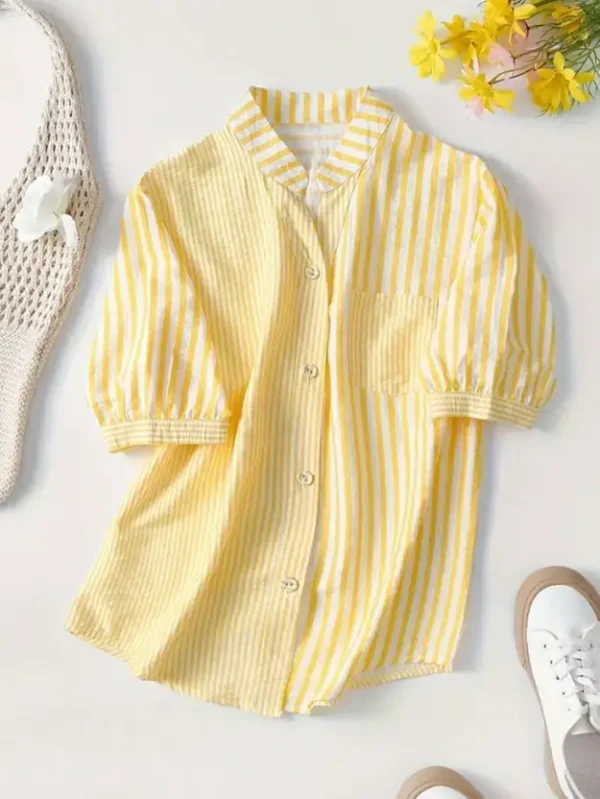 Women Regular Fit Striped Mandarin Collar Casual Shirt