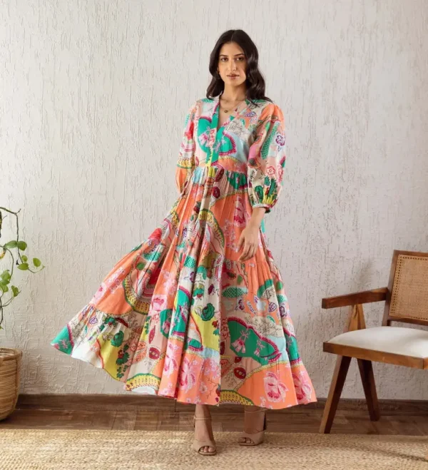 Women Gathered Multicolor Maxi/Full Length Dress