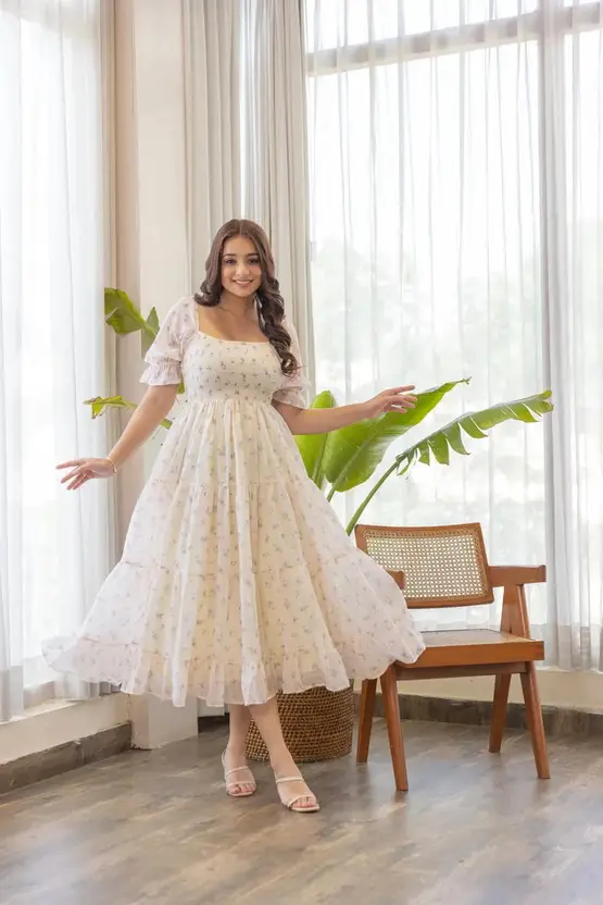 Women Fit and Flare White Maxi/Full Length Dress