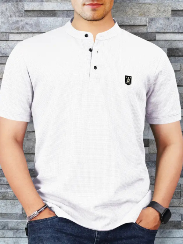 Men Solid Polo Neck Polyester White T-Shirt