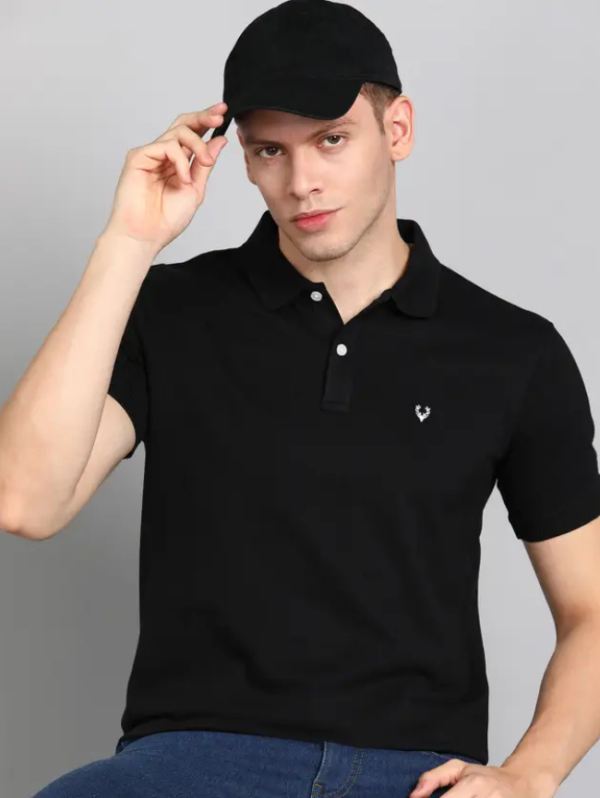 Men Solid Polo Neck Cotton Blend Black T-Shirt