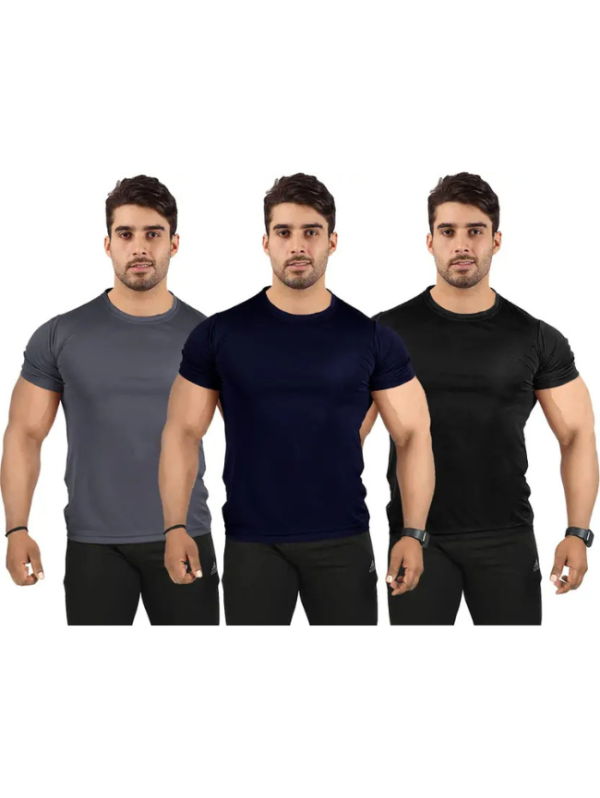 Pack of 3 UDI n ADI Men'S Black Grey Navyblue Combo T-Shirt Polyester Drifit For Men Pack Of 3 Men Solid Round Neck Polyester Dark Blue, Black, Grey T-Shirt