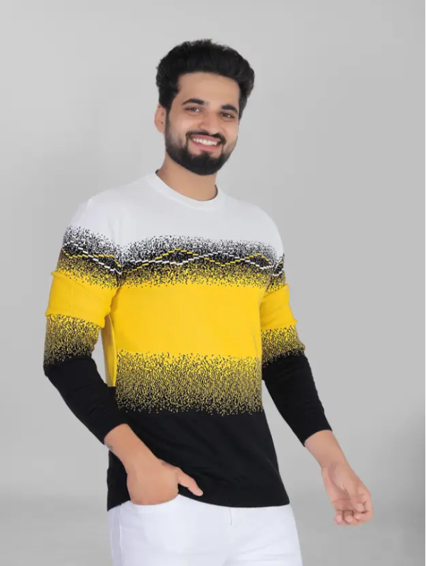 Men Self Design Round Neck Pure Cotton Yellow T-Shirt