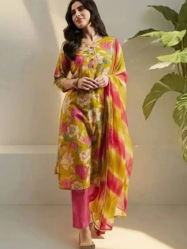 Women Viscose Rayon Kurta Pant Dupatta Set