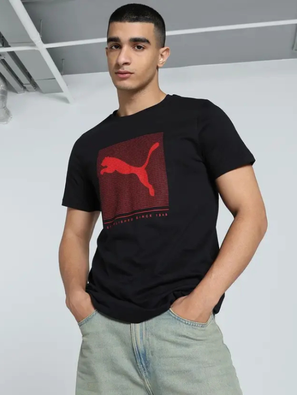 ESS Striped Logo Graphic Men Printed Crew Neck Cotton Blend Black T-Shirt