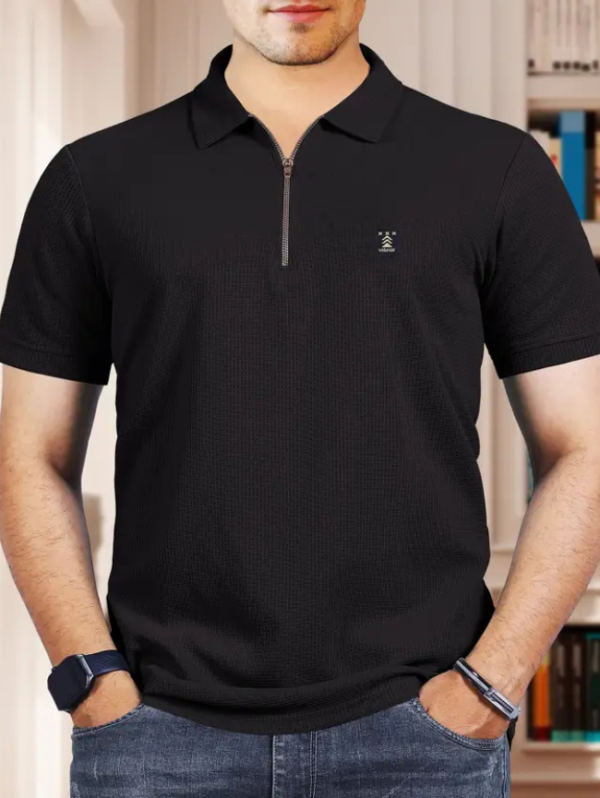 Men Solid Polo Neck Polyester Black T-Shirt