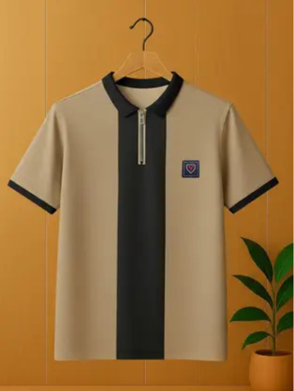 Pack of 2 Men Colorblock Zip Neck Polycotton Multicolor T-Shirt