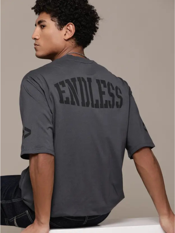 Men Printed Round Neck Cotton Blend Grey T-Shirt