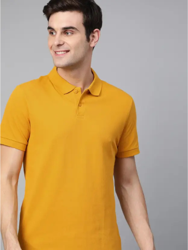 Men Solid Polo Neck Pure Cotton Yellow T-Shirt
