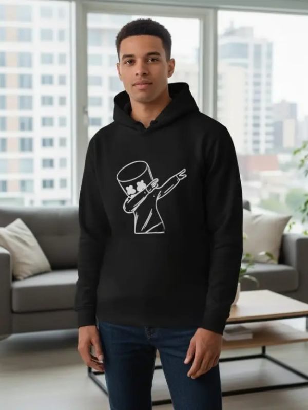 Men Printed Hooded Neck Cotton Blend Black T-Shirt