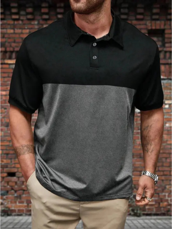 Men Colorblock Polo Neck Cotton Blend Grey T-Shirt