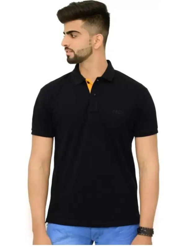Men Solid Polo Neck Cotton Blend Black T-Shirt