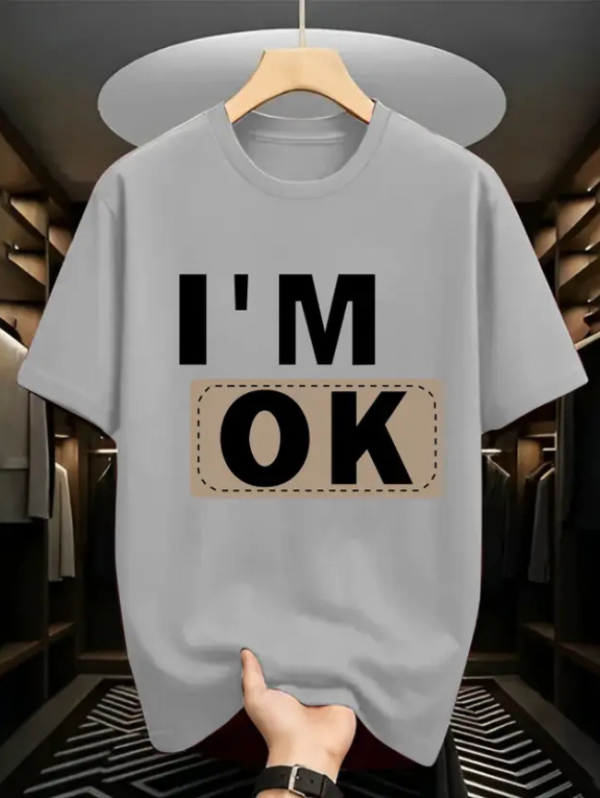 Men Typography Round Neck Cotton Blend Grey T-Shirt