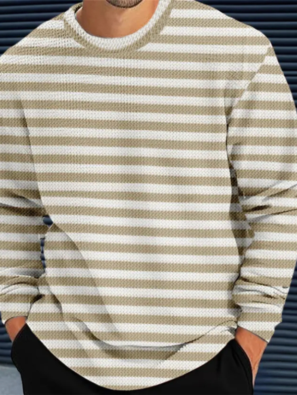 Men Striped Round Neck Polyester Brown T-Shirt