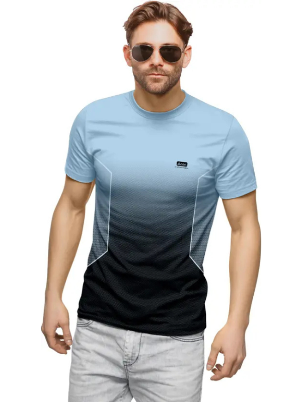 Men Printed Round Neck Polyester Grey, Black T-Shirt