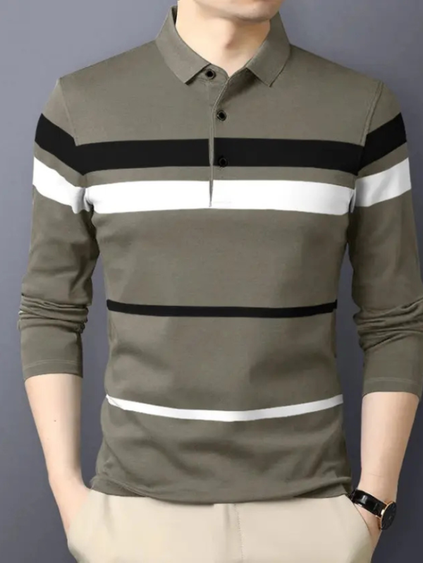 Men Striped Polo Neck Cotton Blend Black T-Shirt