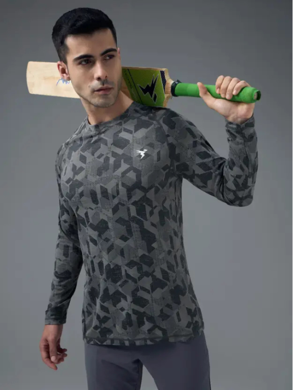 Men Printed Crew Neck Polyester Grey T-Shirt