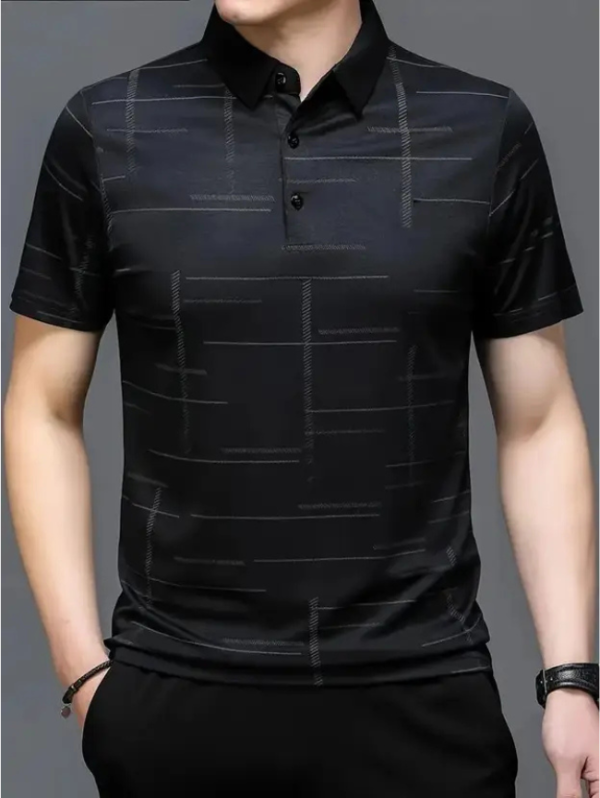 Men Printed Polo Neck Elastane Black T-Shirt
