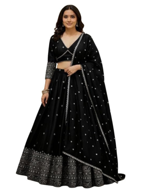 Embroidered Semi Stitched Lehenga Choli (Black)