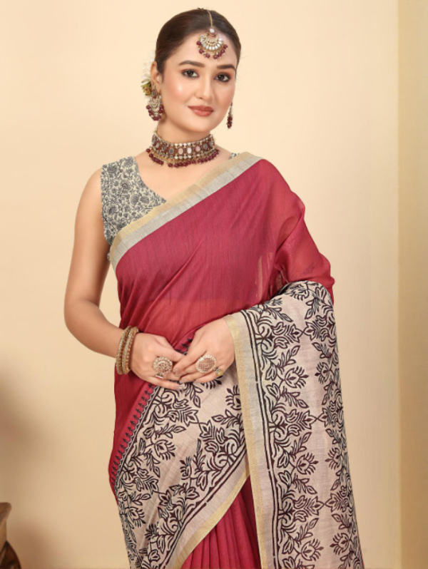Floral Printed Bandhani Saree