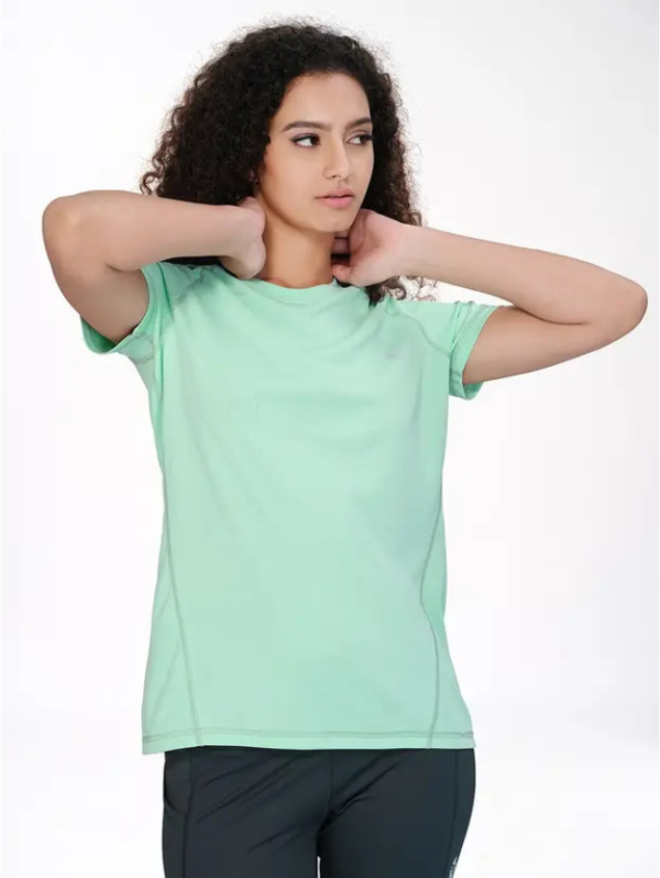 Women Solid Round Neck Polyester Light Green T-Shirt