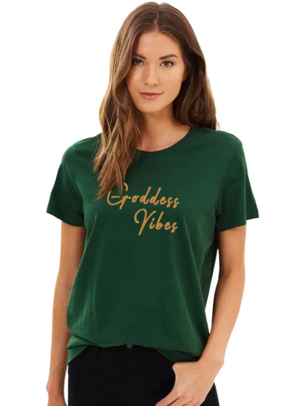Women Typography Round Neck Pure Cotton Dark Green T-Shirt