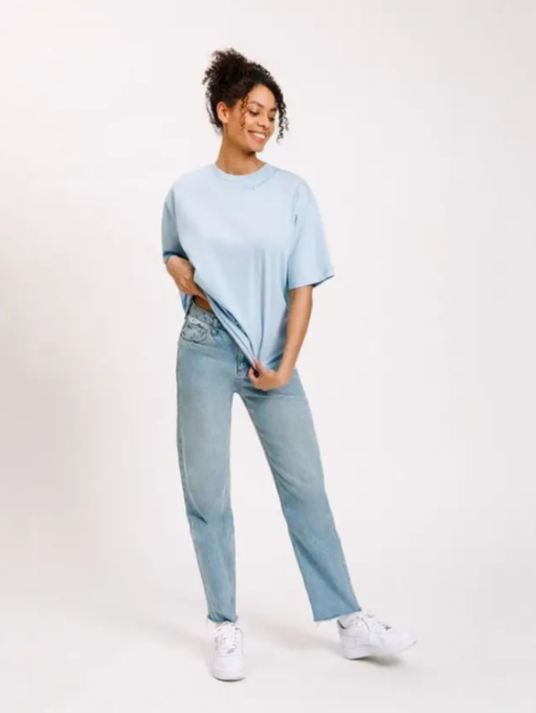 Women Solid Round Neck Elastane Light Blue T-Shirt