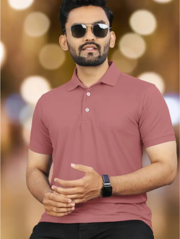 Men Solid Polo Neck Polyester Pink T-Shirt
