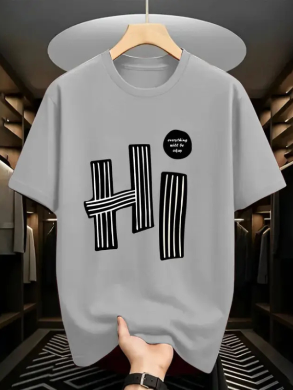 Men Printed Round Neck Cotton Blend Grey T-Shirt