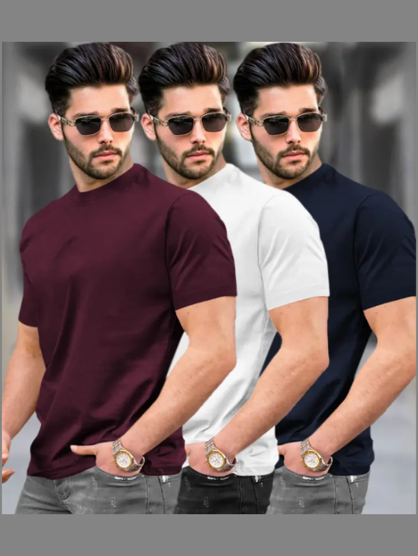 Pack of 3 Men Solid Round Neck Cotton Blend Multicolor T-Shirt
