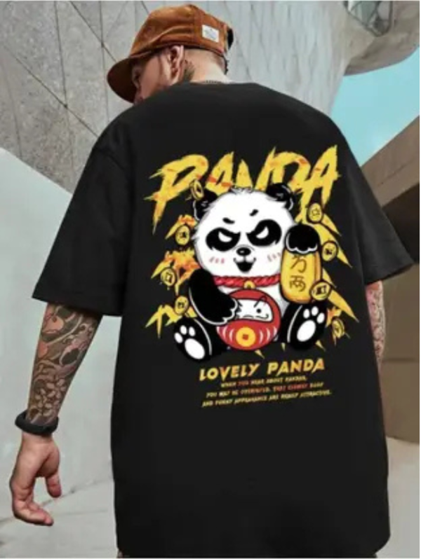 Men Printed Round Neck Cotton Blend Black T-Shirt