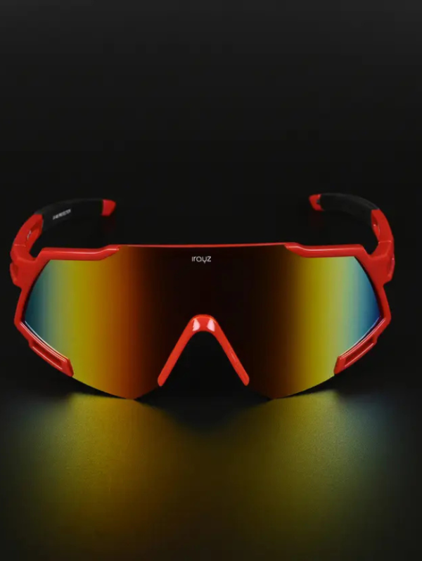 UV Protection, Mirrored, Riding Glasses Sports, Wrap-around, Over-sized, Rectangular Sunglasses (Free Size) (For Men & Women, Red)