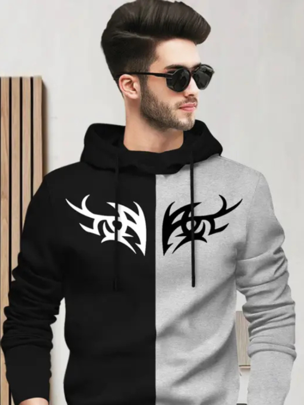 Men Printed Hooded Neck Cotton Blend Black, Grey T-Shirt