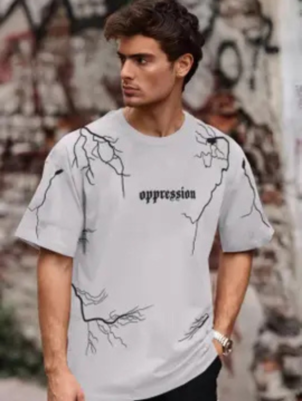 Men Printed Round Neck Pure Cotton Grey T-Shirt