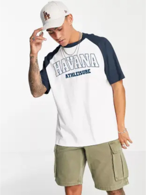 Men Typography Round Neck Cotton Blend White, Dark Blue T-Shirt