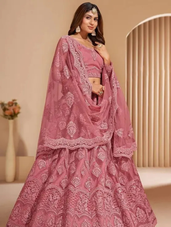 Embroidered Semi Stitched Lehenga Choli (Pink)