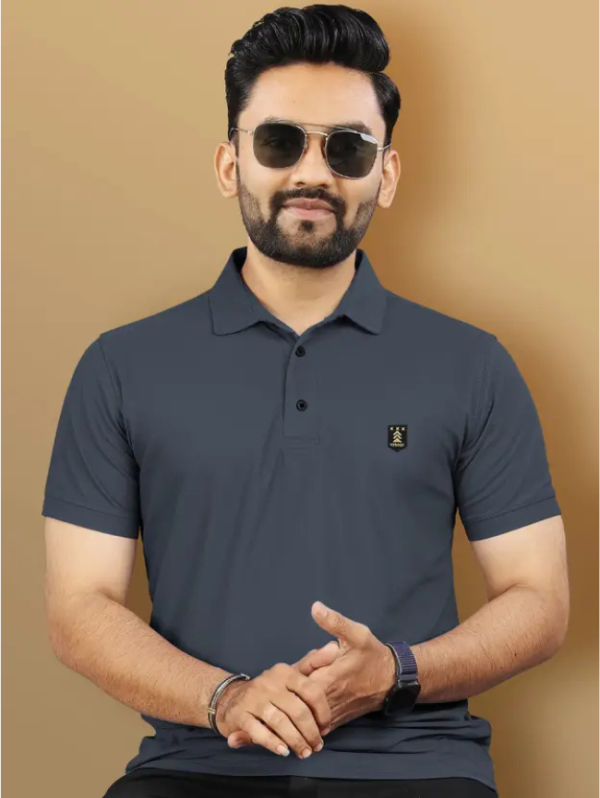 Men Solid Polo Neck Polyester Grey T-Shirt