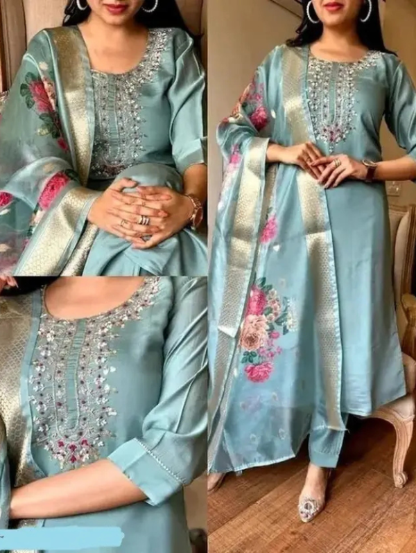 Embroidered Kurta, Churidar & Dupatta Set
