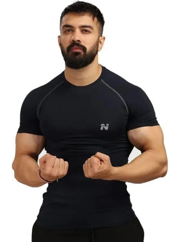 Men Solid Round Neck Nylon Black T-Shirt