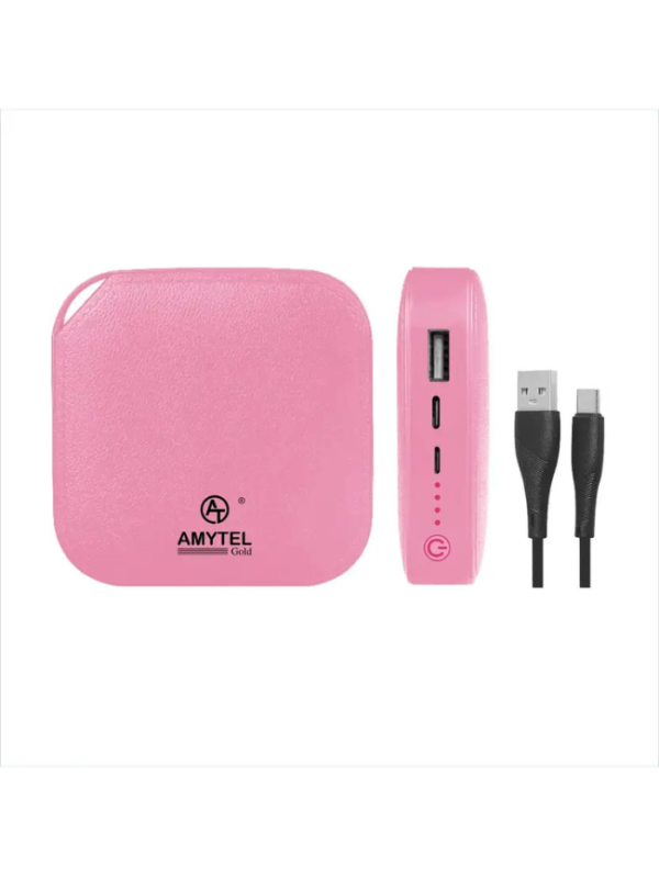 AMYTEL 10000 mAh 15 W Mini Pocket Size Power Bank (Pink, Lithium-ion, Power Delivery 2.0, Quick Charge 2.0, Quick Charge 3.0 for Mobile, Tablet, Earbuds, Speaker, Trimmer)