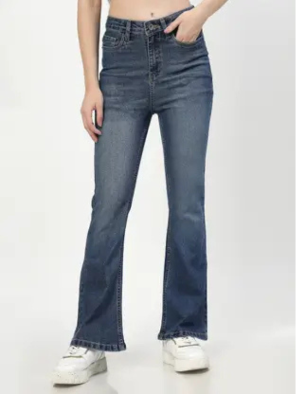 Women Boot-Leg High Rise Blue Jeans
