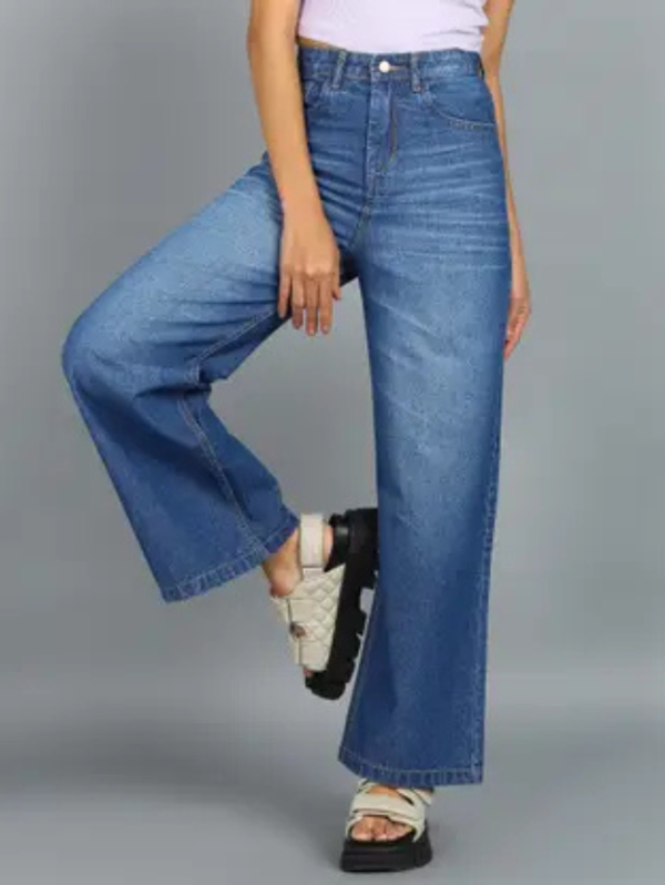 Women Flared Mid Rise Light Blue Jeans