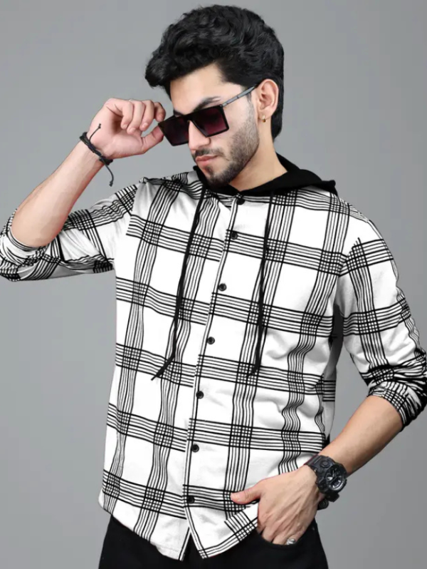 Men Printed Hooded Neck Cotton Blend White T-Shirt