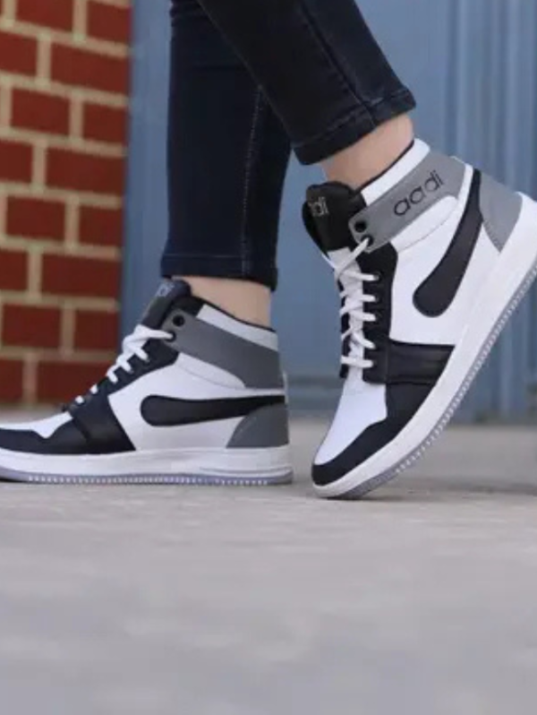 Synthetic Leather |Lightweight|Comfort|Summer|Trendy|Walking|Outdoor|Daily Use High Tops For Men (White, Grey , 7)