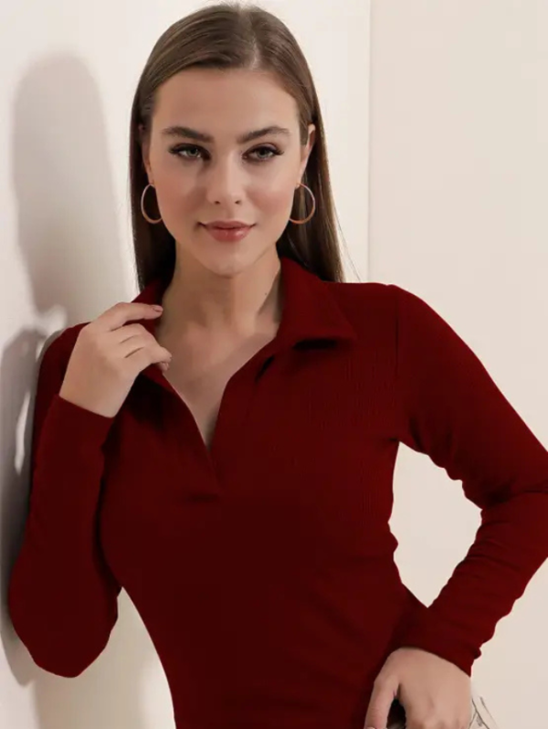 Casual Regular Sleeves Solid Women Maroon Top