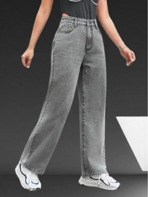 Women Straight Fit Mid Rise Grey Jeans
